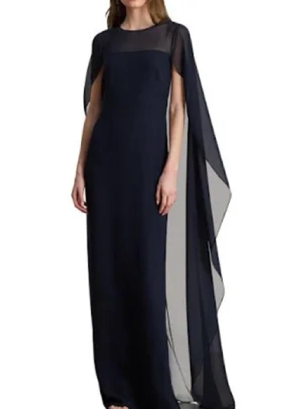 Lauren Ralph Lauren Navy Sheer Cape Maxi Dress